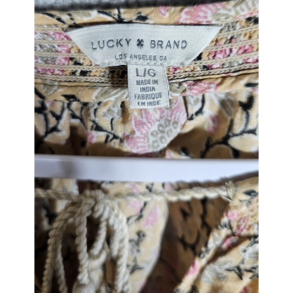 Lucky Brand Floral Top Womens Size L Boho Cottagecore Prairie Keyhole Tassel Tie - Picture 3 of 10